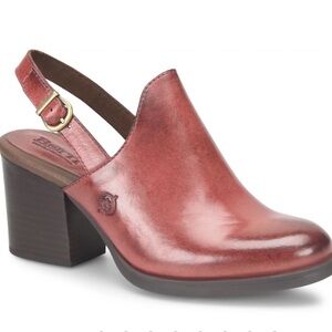 Born Women's Odessa Dark Wine Red Leather Slingback Block Heel Mule Size 8.5